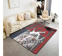 Homewish Tapis Salon 150x200cm Bat de Baseball, Tapis Sol Sports, Tapis Chambre Jeux de Joueur de Balle, Décoration D'Intérieur Softball de Sport Européen