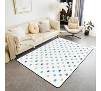Homewish Tapis Salon 150x200cm Blanc Blue Polka Dot, Tapis Sol pour Enfants Adolescents Adultes Colorful Mignon Round, Tapis Chambre Modern Abstract Rainbow, Décoration D'Intérieur Kawaii Polka Dots