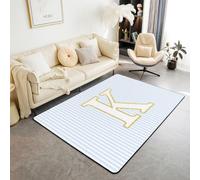 Homewish Tapis Salon 150x200cm Bleu Blanc Rayé,Tapis Sol Lettre Initiale K,Tapis Chambre Monogramme Abstrait Moderne,Décoration D'Intérieur Rayures Géométriques de L'Alphabet