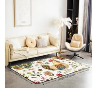 Homewish Tapis Salon 150x200cm Bohème, Tapis Sol Poulets, Tapis Chambre pour Filles Garçons Poules Bite Ethnique Floral Exotique Polka Dots, Décoration D'Intérieur Bleu Jaune