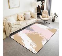 Homewish Tapis Salon 150x200cm Boho Beige Abstrait | Tapis Sol Antidérapant Roses Gris Blanc Coups de Pinceau pour Chambre à Coucher Graffiti Peinture à L'Huile -