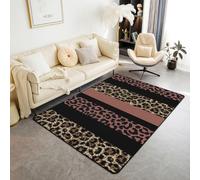 Homewish Tapis Salon 150x200cm Brun Imprimé Léopard | Tapis Sol Antidérapant Rayures Géométriques Guépard pour Chambre à Coucher Afriqueine Animaux de Safari -
