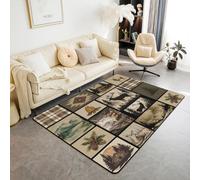 Homewish Tapis Salon 150x200cm Cabin Deer, Tapis Sol Lodge Rustique, Tapis Chambre pour Adolescents Garçons Feuilles Mountain Hill Retro, Décoration D'Intérieur Ferme Vintage Elk Moose