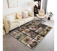 Homewish Tapis Salon 150x200cm Cabine Loup, Tapis Sol Rustique Lodge Patchwork, Tapis Chambre pour Adolescents Garçons Feuilles Mountain Hill Retro, Décoration D'Intérieur Chasse À La Ferme Vintage