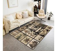 Homewish Tapis Salon 150x200cm Cabine Retro Bear, Tapis Sol Lodge Rustique, Tapis Chambre pour Adolescents Garçons Feuilles Mountain Hill Retro, Décoration D'Intérieur Ferme Vintage