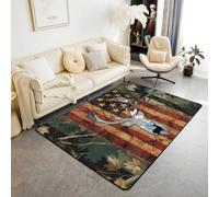 Homewish Tapis Salon 150x200cm Camo, Tapis Sol Camouflage de Cerf de Bois de Pays, Tapis Chambre Branches de Chêne de Conifère de Nature, Décoration D'Intérieur Chasseur de Faune Rustique