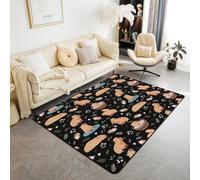 Homewish Tapis Salon 150x200cm Cartoon Capybara,Tapis Sol Enfants Capybara Décor,Tapis Chambre Filles Adolescentes Femmes Adultes Roses Fleurs Noir,Décoration D'Intérieur Mignon Animaux Rongeur
