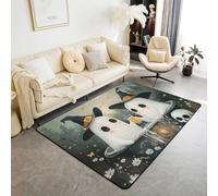 Homewish Tapis Salon 150x200cm Cartoon Ghost, Tapis Sol Noir Witch Hat Silhouette Gothic, Tapis Chambre Halloween Décor Daisy Flowers, Décoration D'Intérieur Lanterne de Citrouille