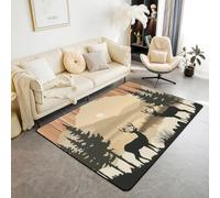 Homewish Tapis Salon 150x200cm Cerf Rustique,Tapis Sol Cabine de Campagne de Ferme,Tapis Chambre Chasse À Thème Forêt Animal Sauvage,Décoration D'Intérieur pour Enfants Garçons Filles Pays Occidental