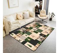 Homewish Tapis Salon 150x200cm Cerf Tapis Sol Patchwork Tapis Chambre Chasse Sabot de Cerf Animal Sauvage Rustique Décoration D'Intérieur Ferme Bois d'Élan Pin