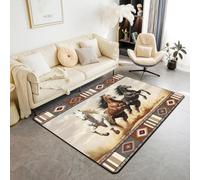 Homewish Tapis Salon 150x200cm Cheval,Tapis Sol Aztèque du Sud-Ouest,Tapis Chambre Mexicain Ethnique,Décoration D'Intérieur Animaux de Ferme