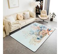 Homewish Tapis Salon 150x200cm Coral Shell Starfish, Tapis Sol Aquarelle de La Vie Marine, Tapis Chambre Thème de L'Océan D'Été, Décoration D'Intérieur Animaux Marins