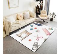 Homewish Tapis Salon 150x200cm Couture Tapis Sol Boutons Tapis Chambre Machine à Coudre Ciseaux Mètre Ruban Décoration D'Intérieur Aiguille Dé Bobine Mannequin