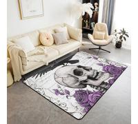 Homewish Tapis Salon 150x200cm Crâne Gothique d'halloween, Tapis Sol Crâne À Sucre Gothique, Tapis Chambre Os Rétro, Décoration D'Intérieur Hommes Femmes Adultes Roses Violettes Corbeaux