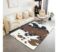 Homewish Tapis Salon 150x200cm Cuir de Vache, Tapis Sol Impression de Vache, Tapis Chambre pour Filles Garçons de Ferme Occidentale Peau Rustique des Hauts Terres, Décoration D'Intérieur Bleu Beige