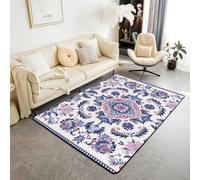 Homewish Tapis Salon 150x200cm Damasque Bleu Rose, Tapis Sol Boho Floral, Tapis Chambre Vintage Tribal Ethnique, Décoration D'Intérieur Enfants Filles Garçons Adultes Antique Victorien Gothique