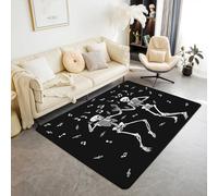Homewish Tapis Salon 150x200cm Danse du Crâne d'halloween, Tapis Sol Chant du Crâne Gothique, Tapis Chambre Note de Musique du Squelette, Décoration D'Intérieur Notes Musicales