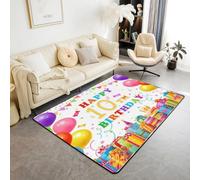 Homewish Tapis Salon 150x200cm Décorations de 10Ème Anniversaire,Tapis Sol Anniversaire Garçons Filles,Tapis Chambre Joyeux 10 Ans,Décoration D'Intérieur Feux d'artifice en Ballon Coloré