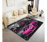 Homewish Tapis Salon 150x200cm Drapeau de Course,Tapis Sol Voiture À Thème Raing,Tapis Chambre Garçons Filles Noir Blanc À Échecs Tableau de Bord de Vitesse Rouge Rose Sport Extrême Frais