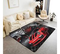 Homewish Tapis Salon 150x200cm Drapeau de Course,Tapis Sol Voiture À Thème Raing,Tapis Chambre Garçons Filles Noir Blanc À Échecs Tableau de Bord de Vitesse Rouge Sport Extrême Frais