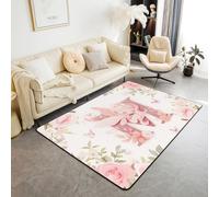 Homewish Tapis Salon 150x200cm Dreamy Rose Fairy, Tapis Sol Cartoon Initial Letter M, Tapis Chambre Princesse Fairy Print, Décoration D'Intérieur Roses Roses Papillons