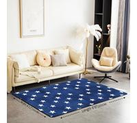 Homewish Tapis Salon 150x200cm Étoilé, Tapis Sol Étoiles, Tapis Chambre pour Filles Garçons Ombre Scintille Lumineuse, Décoration D'Intérieur Bleu Marin Blanc