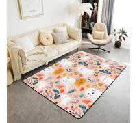 Homewish Tapis Salon 150x200cm Fantômes Drôles,Tapis Sol Feuilles de Citrouille Florales,Tapis Chambre Thème du Festival d'halloween,Décoration D'Intérieur Style de Dessin Animé de Citrouille Orange