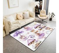 Homewish Tapis Salon 150x200cm Fée Violette, Tapis Sol Papillon Floral de Champignons, Tapis Chambre pour Filles Jardin de Fées Capricieuses, Décoration D'Intérieur Thème de Forêt de Fleurs