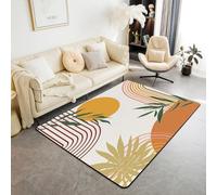 Homewish Tapis Salon 150x200cm Feuilles Géométriques,Tapis Sol pour Enfants Adolescents Adultes Mi-Siècle Orange,Tapis Chambre Botanique Minimaliste,Décoration D'Intérieur Abstrait Moderne