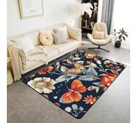 Homewish Tapis Salon 150x200cm Fleur Vintage,Tapis Sol Papillon de Rouille Mignon,Tapis Chambre Enfants Enfants Ailes des Papillons Shabby Chic Style,Décoration D'Intérieur Rustique Vintage Botanique