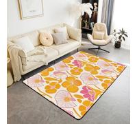 Homewish Tapis Salon 150x200cm Fleurs Groovy, Tapis Sol Fleurs Adorables, Tapis Chambre Chic Boho, Décoration D'Intérieur pour Enfants Garçons Filles Adultes Vintage Jaune