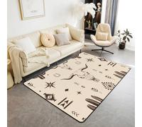 Homewish Tapis Salon 150x200cm Garçons Bull Skull, Tapis Sol Cowboy Occidental, Tapis Chambre Sud-Ouest, Décoration D'Intérieur Cactus Géométrique Bohème,Khaki Ethnique Exotique Tribal