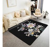 Homewish Tapis Salon 150x200cm Glitter Dragonfly,Tapis Sol Pearl Bohemian Dragonfly,Tapis Chambre Plante de Fleurs Botaniques Brillantes Enfants Garçons Filles Boho Design Esthétique