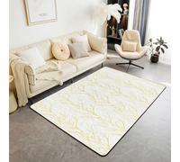 Homewish Tapis Salon 150x200cm Golden Botanique,Tapis Sol Branche d'arbre À Motif,Tapis Chambre Ferme À Thème Printemps,Décoration D'Intérieur Minimaliste