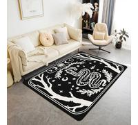 Homewish Tapis Salon 150x200cm Gothique d'halloween, Tapis Sol Serpent Gothique, Tapis Chambre Décor Rétro d'halloween Soleil et Lune Noir, Décoration D'Intérieur Thème de La Terreur Noir Goth