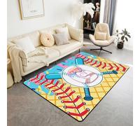 Homewish Tapis Salon 150x200cm Goutte de Crème Glacée Roses Bleu | Tapis Sol Antidérapant Lettre De Baseball G pour Chambre à Coucher Initiaux L'Alphabet Thème Du Sport -