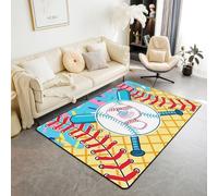 Homewish Tapis Salon 150x200cm Goutte de Crème Glacée Roses Bleu | Tapis Sol Antidérapant Lettre De Baseball P pour Chambre à Coucher Initiaux L'Alphabet Thème Du Sport -