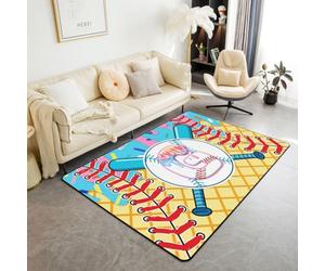 Homewish Tapis Salon 150x200cm Goutte de Crème Glacée Roses Bleu | Tapis Sol Antidérapant Lettre De Baseball G pour Chambre à Coucher Initiaux L'Alphabet Thème Du Sport -