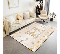 Homewish Tapis Salon 150x200cm Groovy Flower Initial H, Tapis Sol Hippie Floral Vintage, Tapis Chambre Fleurs Boho Retro Daisy, Décoration D'Intérieur Hippie Personnalisé Monogrammé