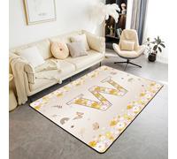 Homewish Tapis Salon 150x200cm Groovy Flower Initial W, Tapis Sol Hippie Floral Vintage, Tapis Chambre Fleurs Boho Retro Daisy, Décoration D'Intérieur Hippie Personnalisé Monogrammé