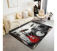 Homewish Tapis Salon 150x200cm Guitare,Tapis Sol Kit de Tambour,Tapis Chambre Instruments de Musique de Mode,Décoration D'Intérieur Enfants Garçons Filles Thème de Musique Pop