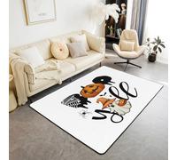 Homewish Tapis Salon 150x200cm Halloween Boo, Tapis Sol Citrouille d'halloween, Tapis Chambre Fantôme Mignon avec Chapeau Sorcier, Décoration D'Intérieur Teile D'Araignée Noire