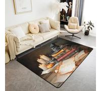 Homewish Tapis Salon 150x200cm Halloween, Tapis Sol Bonjour Halloween Fleurs Botaniques, Tapis Chambre Décorations de Livres Gothiques, Décoration D'Intérieur Chapeau de Sorcière