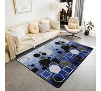 Homewish Tapis Salon 150x200cm Hexagone Noir Gris | Tapis Sol Antidérapant Hexagone Géométrique pour Chambre à Coucher ruche hexagonale dorée - Dégradé bleu marine