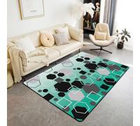 Homewish Tapis Salon 150x200cm Hexagone | Tapis Sol Antidérapant Nid d'Abeille Géométrique pour Chambre à Coucher ruche hexagonale moderne - noir gris et vert