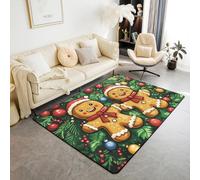 Homewish Tapis Salon 150x200cm Homme Mignon Pain D'Gingembre, Tapis Sol pour Enfants Adolescents Adultes Joyeux Noël, Tapis Chambre Bonnes Vacances D'Hiver, Décoration D'Intérieur Noël Feuilles Vertes