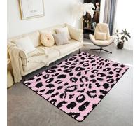 Homewish Tapis Salon 150x200cm Imprimé Guépard Tapis Sol Léopard Noir Rose Tapis Chambre Peau d'animal Safari Décoration D'Intérieur Faune Abstraite