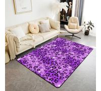 Homewish Tapis Salon 150x200cm Imprimé Léopard Violet Pailleté Tapis Sol Filles Guépard Tapis Chambre Safari Décoration D'Intérieur Géométrique
