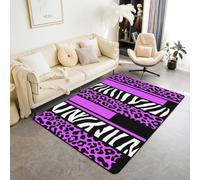 Homewish Tapis Salon 150x200cm imprimé léopard Violet Tapis Sol imprimé zèbre guépard Tapis Chambre Patchwork à Rayures Verticales Décoration D'Intérieur Texture Peau d'animal Safari