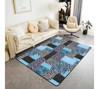 Homewish Tapis Salon 150x200cm imprimé zèbre guépard Tapis Sol imprimé léopard Mode Tapis Chambre Carré géométrique Patchwork Bleu Sarcelle Décoration D'Intérieur Animal Sauvage